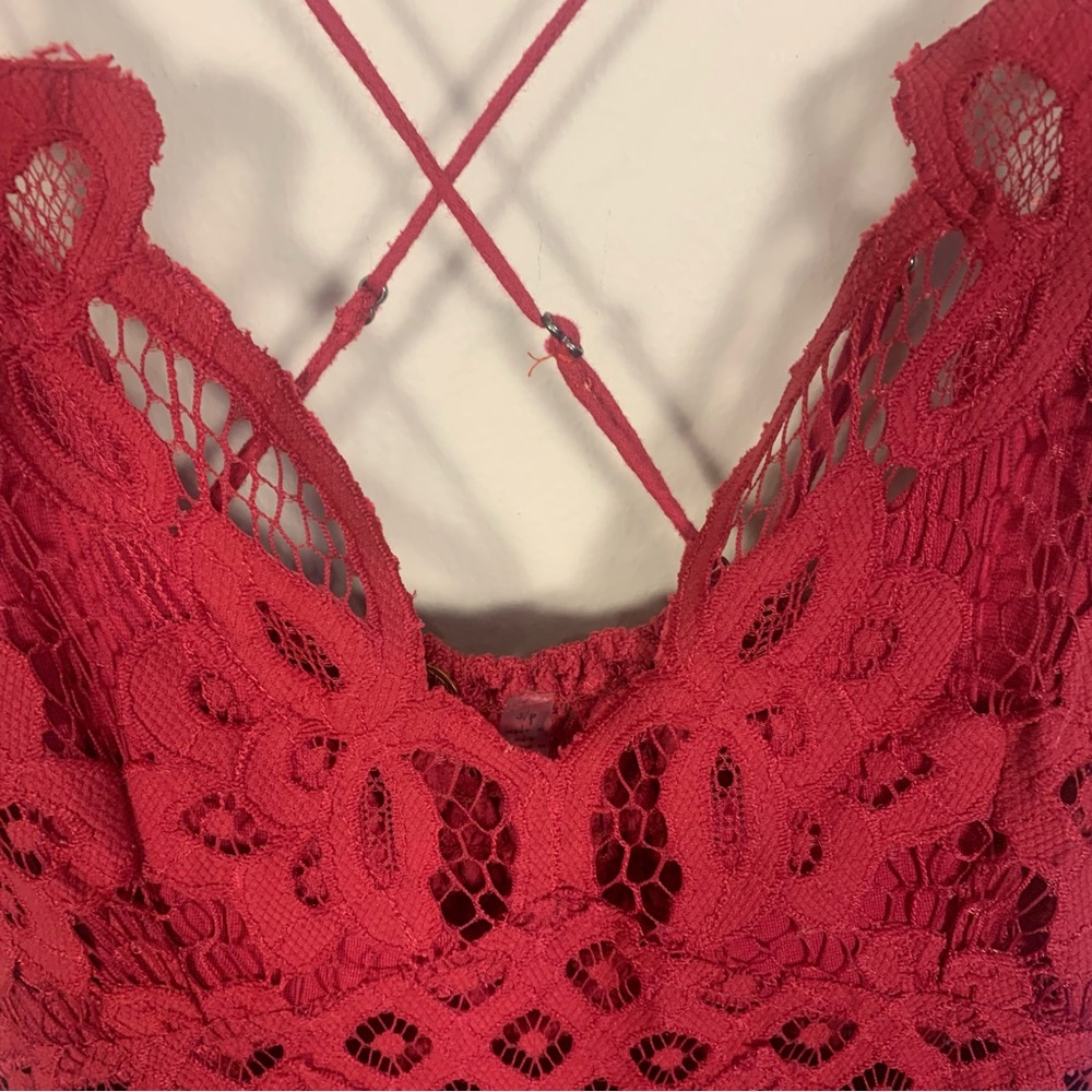 Free People Intimately Adella Lace Detail Strappy Back Maxi Slip Dress Cranberry - Picture 4 of 15